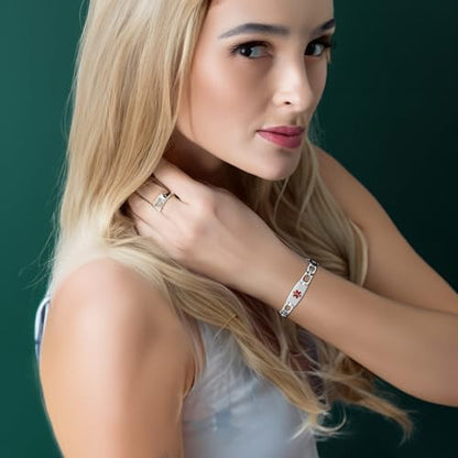 LinnaLove Fashion Shiny medical alert bracelet with Free Engraving Stainless steel Medical id bracelet for Women - color: Horseshoe