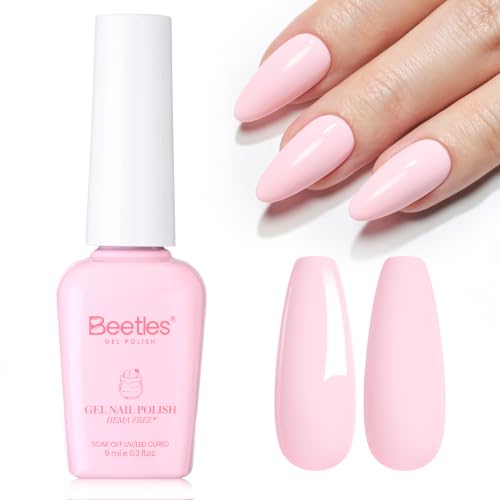 Beetles Pink Gel Polish, Strawberry Milk, Light Pink Gel Nail Polish | Color-Matched Bottle Design, Soak Off UV LED, Long-Lasting Nails Art for Home DIY & Holiday - color: B - Creme Pink | Taste of Spring Strawberry Milk