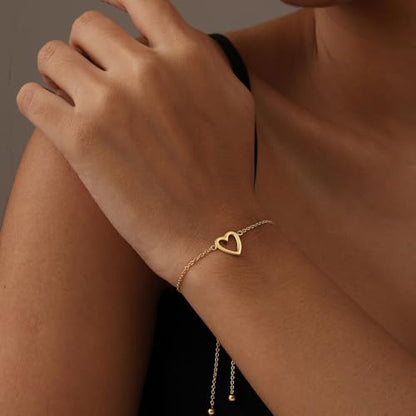 LeCalla 925 Sterling Silver Sliding Bolo Bracelet | Lightweigh Adjustable Chain Bracelets for Women | Valentine's Day Gift Friendship Sister Mom - color: Open Heart Bolo