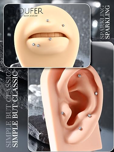 OUFER 2Pcs 20G/18G/16G G23 Titanium Threadless Nose Stud Earrings Flat Back Tiny CZ Small Nose Helix Cartilage Tragus Conch Labret Medusa Monroe Piercing Jewelry for Women Men - color: Silver, size: 2pcs, 16g 6mm, 2.5mm cz