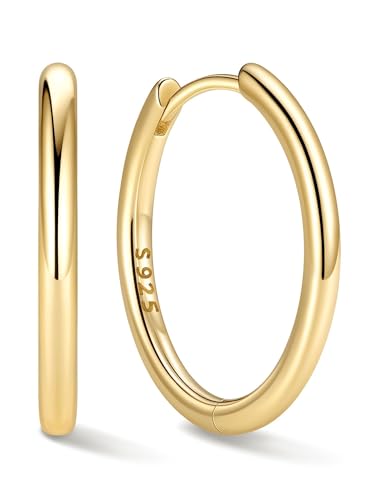 ChicSilver 925 Sterling Silver Hoop Earrings for Women Silver Huggie Hoops | Hypoallergenic 925 sterling silver hoops in 8/10/12/14/16/18/20MM, available in Gold/Silver/Rose Gold/Black. - color: Gold, size: 16mm