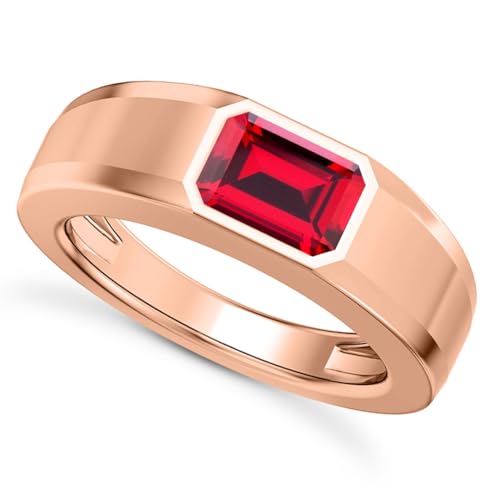 1CT - 3CT Gemstone Signet Pinky Ring - Emerald Cut Gem Pinky Ring White Yellow Rose 10K 14K 18K Gold Sterling Silver Mens Gem Signet Rings for Anniversary Fathers Day - style: Ruby