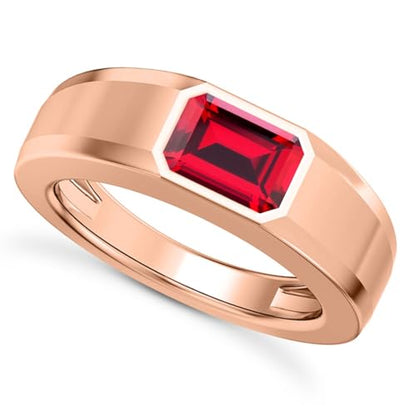 1CT - 3CT Gemstone Signet Pinky Ring - Emerald Cut Gem Pinky Ring White Yellow Rose 10K 14K 18K Gold Sterling Silver Mens Gem Signet Rings for Anniversary Fathers Day - style: Ruby