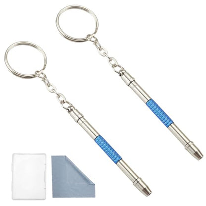 Glasses Repair Kit with Precision 5 in 1 Mini Screwdrivers Set Keychain for Eyeglasses, Sunglasses, Jewelry, Watch, Electronics, Toy, Eye glass Repairing Kit, Hex, Phillips, Flat Head (2pcs Blue) - color: 2pcs Blue