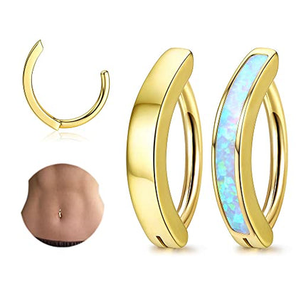 2Pcs 14G Clicker Belly Button Ring for Women Surgical Steel CZ Opal Belly Ring Simple Reverse Navel Rings Body Jewelry - color: Gold Plated Opal, size: 12MM