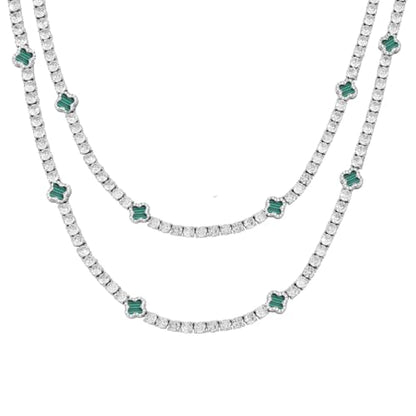 LuxeFlex 4mm Iced Out Four Leaf Tennis Chain,White Gold Plated with 5A Zircon Stones, exquisite Handmade Hip Hop Bling Necklace Perfect Unisex Jewelry Gift - color: White Gold-Green, size: 16 INCH