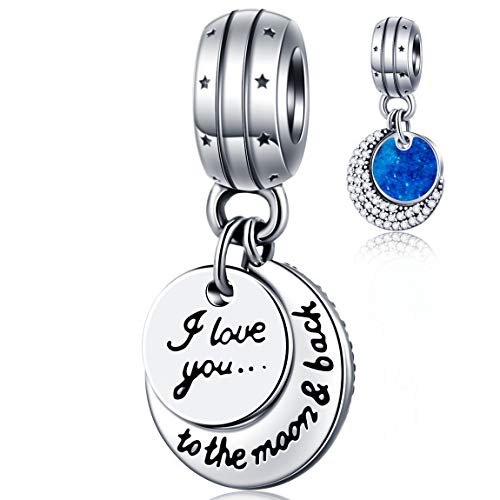 GEMDAZZ 925 Sterling Silver Valentines Day Charms Heart Charms, I Love You to The Moon and Back Pendant, Cupid Arrow and 4 Leaf Clover Beads fit European Bracelets, Gift for Lover/Wife/Girls - color: I Love You to the Moon and Back Charms