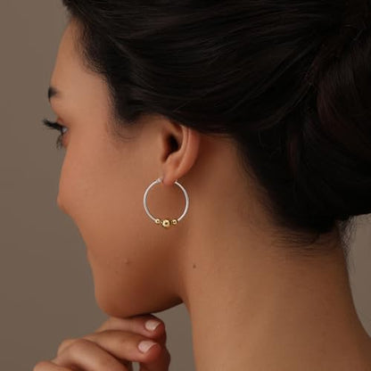 LeCalla 925 Sterling Silver Hoop Earrings for Women | Lightweight Two-Tone & Gold-Plated Hoops Earring Jewelry | Bead Ball & Evil Eye Click-Top Round & Oval Hoop Earrings Jewelry Gifts - color: Gold-Plated Round