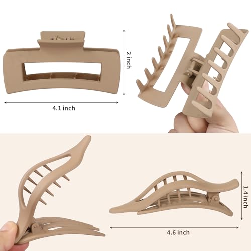 CHANDAT Hair Clips for Women, Flat Hair Clips, 8 pcs, 2style - Basic | 4.3 Inch Large Square Hair Claw Clips & Flat Hair Clips, Thick & Thin Hair, Hair Accessories for Women, Strong Hold Non-Slip - color: Basic