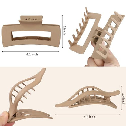CHANDAT Hair Clips for Women, Flat Hair Clips, 8 pcs, 2style - Basic | 4.3 Inch Large Square Hair Claw Clips & Flat Hair Clips, Thick & Thin Hair, Hair Accessories for Women, Strong Hold Non-Slip - color: Basic