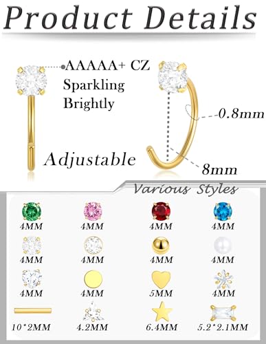 Akeoqi Stay Close Huggie Half Hoop Earrings Stainless Steel Backless Cartilage Helix Small Earring Hoops Pearl Star Heart Colourful CZ Open Huggie Piercing Sleep Friendly Poke Free Gold Silver Plated - color: Gold