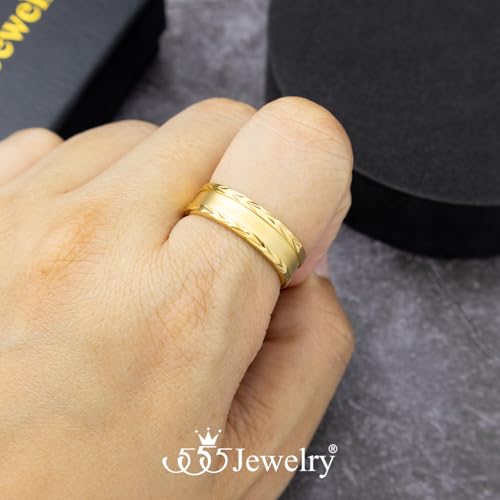 555Jewelry 4mm Sandblast Stainless Steel CZ Wedding Band Ring for Women & Men - color: Gold Style 7