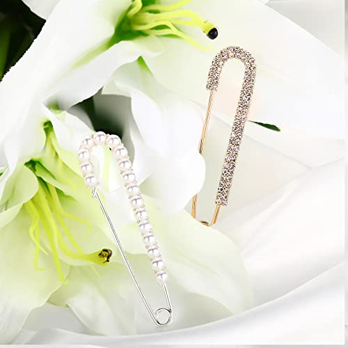 Boao 8 Pieces 4 Pieces Women Brooch Pins Sweater Shawl Clips Faux Crystal Pearl Brooches Safety Pins Dress Shirt Clips for Women