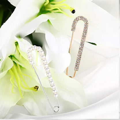 Boao 8 Pieces 4 Pieces Women Brooch Pins Sweater Shawl Clips Faux Crystal Pearl Brooches Safety Pins Dress Shirt Clips for Women