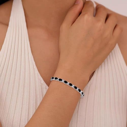 Crysdue Wedding Bridal Bracelets for Brides, Cubic Zirconia Tennis Birthstone Jewelry Gift for Women Prom - style: C_Black 8“