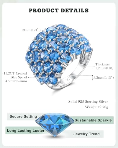 925 Sterling Silver Pave Birthstone Chunky Statement Rings for Women Men | 14K Gold Plated/Silver Large Dome Ring Birthday Cocktail Jewelry,Size 6 to 10(with Gift Box) - color: 12-Created Blue Spinel-Dec.