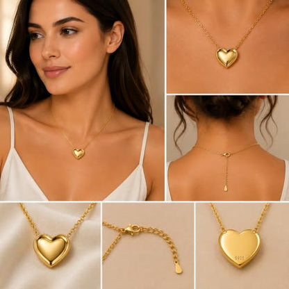 Rich London 18K Rose Gold Plated 2-in-1 Clover Heart Pendant Necklace for Women | Elegant Crystal Charm Jewellery - color: Gold Heart