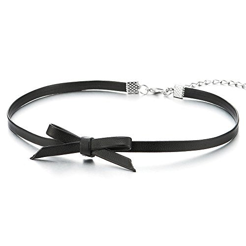 Ladies Leather Bow Choker Necklace Pendant - color: A-Black Color