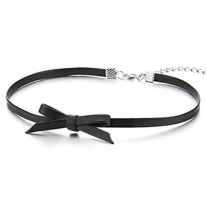 Ladies Leather Bow Choker Necklace Pendant - color: A-Black Color