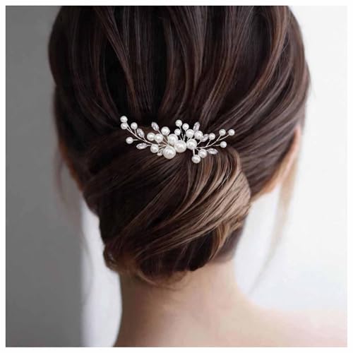 Vintage Wedding Pearl Hair Comb Silver Side Comb Hair Piece Rhinestone Pearl Hair Combs Hair Clip Crystal Bridal Wedding Headpiece Headdress Hair Accessories for Women (Pearl) - color: Pearl