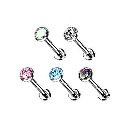 Pierced Owl - 18G Petite 8mm Barbell Implant Grade Titanium Threadless Push-in 2.5mm Crystal Flat Back Lip Cartilage Tragus Stud - style: Pink