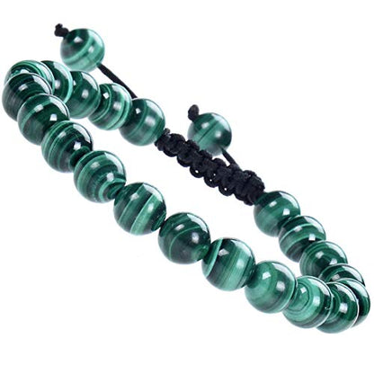 MASSIVE BEADS Natural Healing Power Gemstone Crystal Beads Unisex Adjustable Macrame Bracelets - color: Natural Malachite, size: 8mm
