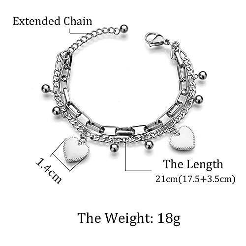 kelistom 316L Stainless Steel Love Heart Charm Bracelet for Women Romantic Gift Silver/Rose/18k Gold Plated OT Clasp Bracelets - color: 2-heart white