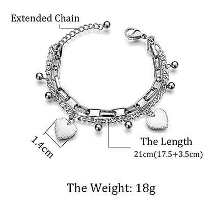 kelistom 316L Stainless Steel Love Heart Charm Bracelet for Women Romantic Gift Silver/Rose/18k Gold Plated OT Clasp Bracelets - color: 2-heart white