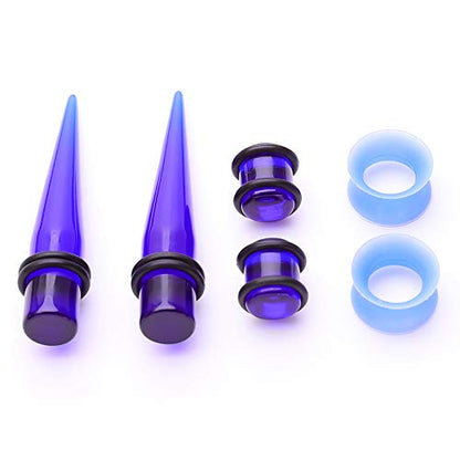 JieyueJewelry 50/54 Pcs Ear Stretching Kit 14G-00G | Acrylic Tapers & Plugs with Silicone Tunnels, Ear Gauges Expander Set Body Piercing Jewelry for Women and Men - color: Clear Blue