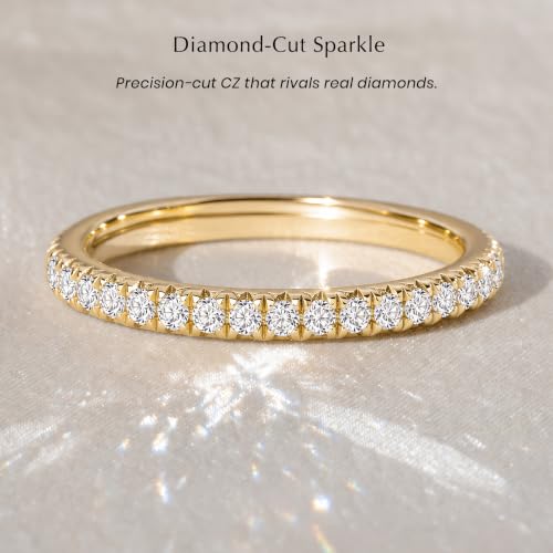 ASHINE 14K Gold Plated 5A Cubic Zirconia Half Eternity Band Ring | Stackable Engagement Ring for Women | Dainty Diamond-Inspired Womens Wedding Jewelry - color: Yellow Gold-Half-Eternity