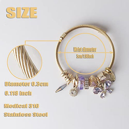 DS Charm Bracelets for girls,exquisite cute cartoon gold friendship bracelets Stainless Steel Bangle with birthday Gift box, Adjustable girls jewelry Suitable for holiday gifts - style: Gold-butterfly