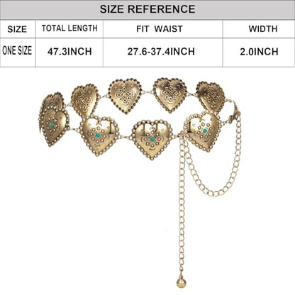 ILuvatar Western Metal Concho Belt for Women Cowgirl Waist Chain for Women Dress Pants Adjustable - color: Gold-s48