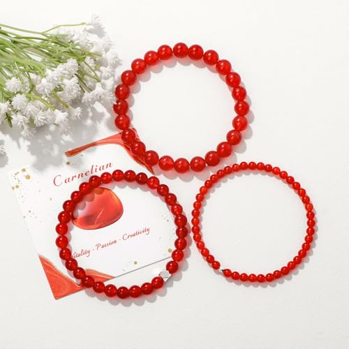 Raicegs 4 6 8MM Beaded Bracelets Healing Crystal Bracelet for Women Men Natural Stone Handmade Stretch Bracelet Reiki Spiritual Jewelry - color: Carnelian, size: 6mm