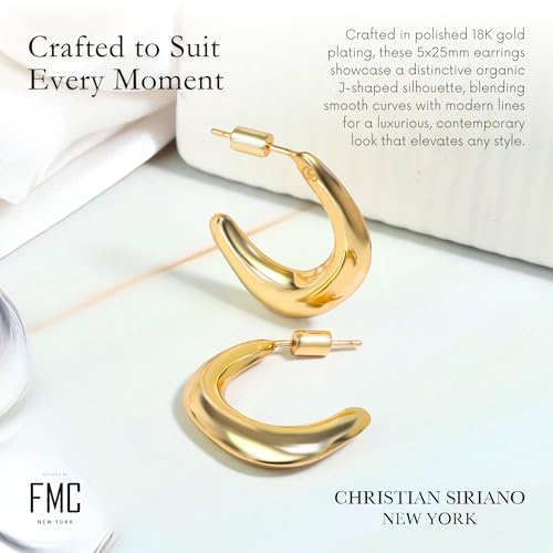 18K Gold Plated Sterling Silver Earrings for Women – Pure & Polished, Twist, Square, Hinged Tube, Abstract & Heart Shape Hoops – Lightweight, Hypoallergenic, Non-Tarnish Jewelry (Sizes: 3x35mm-46x30mm) - color: Gold, size: Abstract Shape (5x25mm)
