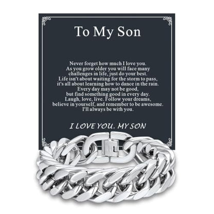 Supcare Unique Anniversary Birthday Valentines Fathers Day Stainless Steel Cuban Link Bracelets for Men Him, To My Man Dad Husband Love Always Remember Wrist Chain Bracelet Jewelry Gifts - color: A-Steel 01 To My Son, size: 8.3 Inches-17mm Width