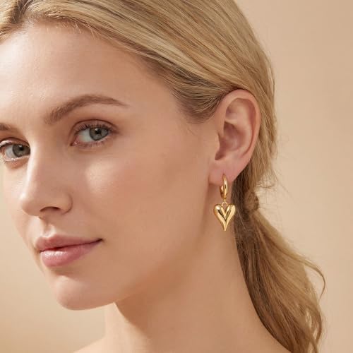 Two Tone Heart Dangle Earrings for Women Gold and Silver Heart Hoop Earrings 14K Gold Plated Valentine's Day Trendy Jewelry Everyday Jewelry - color: gold A