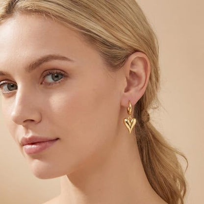 Two Tone Heart Dangle Earrings for Women Gold and Silver Heart Hoop Earrings 14K Gold Plated Valentine's Day Trendy Jewelry Everyday Jewelry - color: gold A