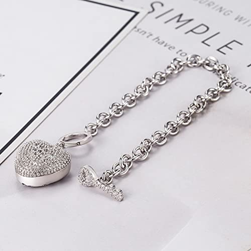 H&Beautimer 925 Sterling Silver Bracelet For Women's - Italian Handmade Rolo Chain 6.3, 6.7, 7.1, 7.5, 8 Inch - AAAAA CZ Zircon Heart/Lock Pendant Bracelet - Fine Jewelry - color: Heart Pendant, size: 6.7 inches