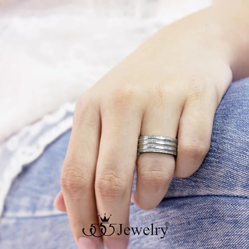 555Jewelry 4mm Sandblast Stainless Steel CZ Wedding Band Ring for Women & Men - color: Silver Style 4