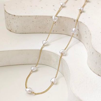 HERIER Cute Heart Necklace Dainty 18k Gold Plated Tiny Heart Pendant Choker Necklaces Small Gold Love Open Heart Chain Necklace for Women Simple Gold Necklace for Women Trendy Jewelry - color: Heart Pearl Necklace-Gold