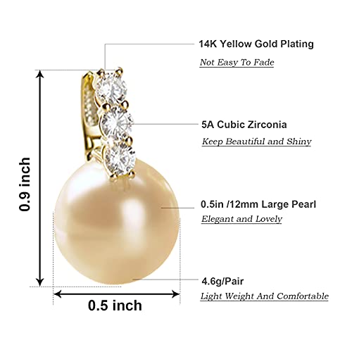 Pearl Earrings for Women 14K Gold Plated Hypoallergenic Pearl Earrings 5A Cubic Zirconia Dangle Earrings Elegant Jewelry - color: 1-Gold-brown