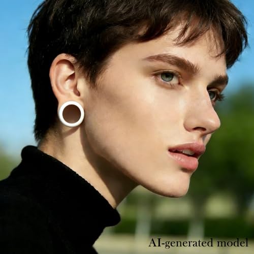 6G-50mm Hollow Acrylic Ear Plugs Tunnels for Women Men Double Flared Saddle Ears Gauge Plug Stretcher Expander Piercing Body Jewelry Black White Clear 1 Pairs - color: White Tone, size: 36mm = 1 7/16 inch