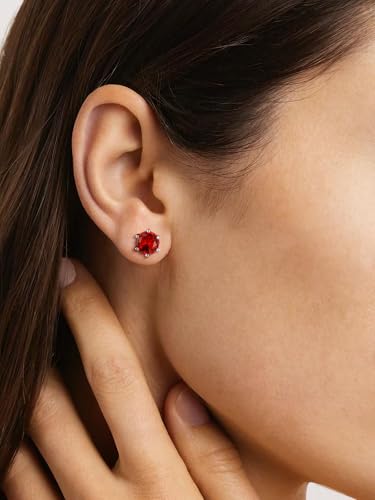 FindChic 2 Carat Birthstone Stud Earrings for Women, Round/Heart/Princess Cut Stud Earrings, Hypoallergenic Studs with 925 Sterling Silver Posts, 12 Months Birthday Jewelry Gift - color: 07. July-Ruby(Round Cut )