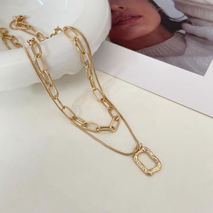 HUASAI Boho Necklaces for Women Dainty Layered Choker Necklace Bohemian Turquoise Necklace Statement Jewelry Western Cowgirl Country Concert Outfits Accessories - color: O Gold Square Necklace
