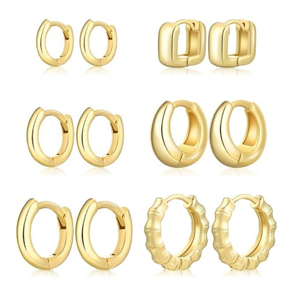 Wgoud Small Gold Hoop Earrings Set for Women, 6 Pairs 14K Gold Plated Hypoallergenic Lightweight Huggie Hoops Earrings, Trendy Cartilage Cubic Zirconia Earrings for Women Gifts. - color: 02Gold