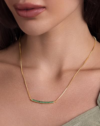 SNGIA 18K Gold Plated Stackable Adjustable Curved Horizontal Bar with CZ Pendant Necklace For Women by SNGIA, Dainty Drop Layered Trendy Birthstone Gemstone Charm Statement Jewelry Gifts, Bohemian Vintage Handmade Unique Cute Thin Skinny Dainty Chain Bead
