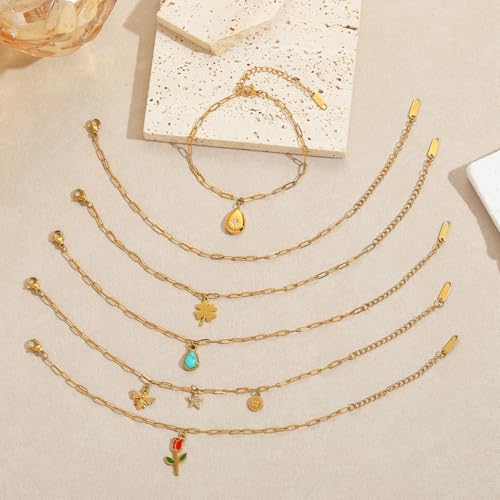Swyabi 10 PCS Gold Plated Paperclip Bracelet Chains Bulk for Jewelry Making | 18K Stainless Steel, with Extender, No Fade, No Rust, Adjustable, for Men Women DIY, 6.5 Inch - color: 2.5x6.5mm Gold