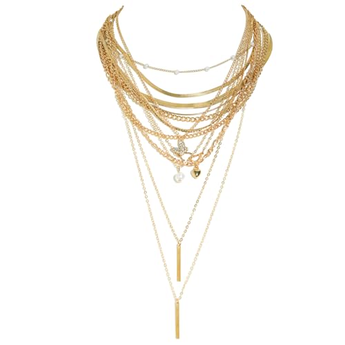 11pcs Gold Necklace Set For Women Layered Necklaces Herringbone Necklace Chunky Gold Necklace Pack