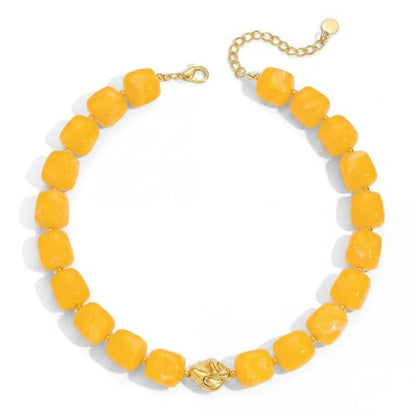 Beaded Necklaces for Women Boho Chunky Necklace Statement Big Resin Bead Choker Fashion Summer Beach Jewelry - color: Yellow