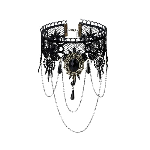 Vintage Lace Skull Choker Necklace for Women Punk Gothic Black Sexy Lace Necklaces Tassel Collar Vampire Statement Choker Necklace Halloween Classic Choker Gifts - color: Lace